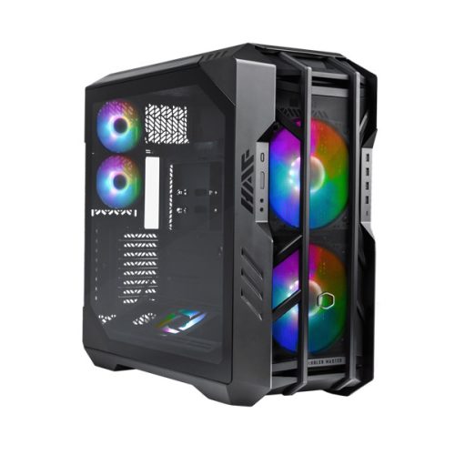 COOLER MASTER Ház ATX HAF 700 + 5db Ventilátor + ARGB Gen2 Kontroller + HUB, Tápegység nélkül, Üvegfalú, fekete