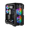 COOLER MASTER Ház ATX HAF 700 + 5db Ventilátor + ARGB Gen2 Kontroller + HUB, Tápegység nélkül, Üvegfalú, fekete