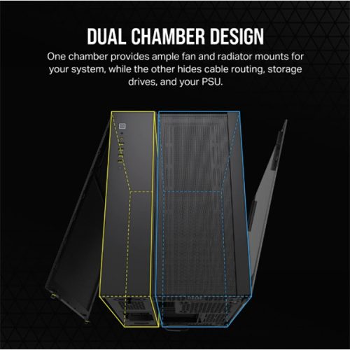 CORSAIR Ház 6500D AIRFLOW Dual Chamber, Tápegység nélkül, Edzett Üveg, fekete