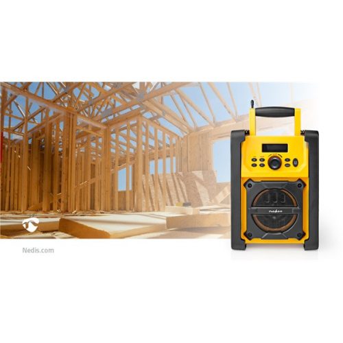 Nedis RDFM3100YW munka rádió, FM, bluetooth, rezgéscsillapítás, 15W, 20 FM állomás, 3,5 mm audióbemenet