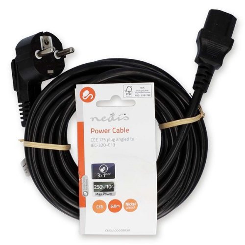 Nedis CEGL10000BK50 tápkábel IEC-320-C13, 3 x 1mm, hossz 5m