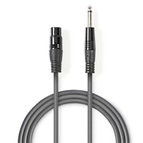 Nedis COTH15120GY100 félprofi audio kábel, 6,35mm mono jack dugó - 3p XLR aljzat, hossz 10m, rugalmas