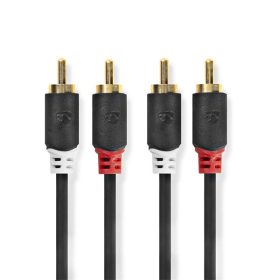   Nedis CABW24200AT05 sztereo audió kábel 2x RCA férfi,  2x RCA férfi, Aranyozott,  0,50 m , kerek,  Antracit