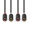 Nedis CABW24200AT05 sztereo audió kábel 2x RCA férfi,  2x RCA férfi, Aranyozott,  0,50 m , kerek,  Antracit