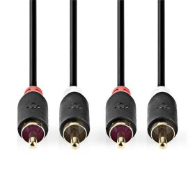   Nedis CABW24200AT100 sztereo audió kábel 2x RCA férfi,  2x RCA férfi, Aranyozott,  10 m , kerek,  Antracit
