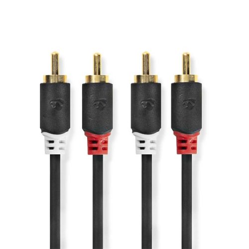 Nedis CABW24200AT100 sztereo audió kábel 2x RCA férfi,  2x RCA férfi, Aranyozott,  10 m , kerek,  Antracit