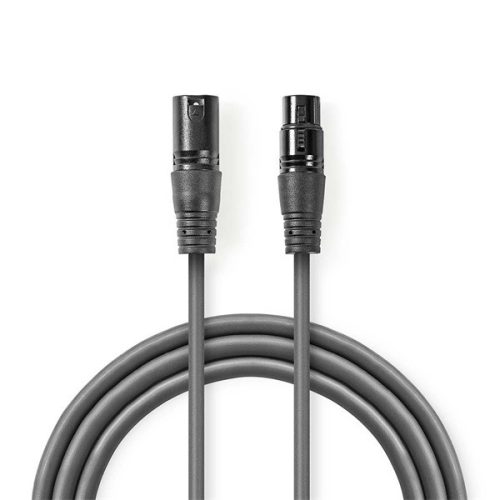 Nedis COTH15012GY50 DMX adapter kábel, XLR 3 tűs dugó, XLR 3 tűs anya,  Nikkelezett, 5 m,  kerek, PVC, Sötétszürke