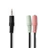 Nedis sztereó audio kábel, CAGP22150BK02, 3,5 mm-es dugó 2x 3,5 mm-es anya Nikkelezett 0,20 m Kerek Fekete Boríték