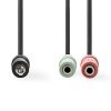 Nedis sztereó audio kábel, CAGP22150BK02, 3,5 mm-es dugó 2x 3,5 mm-es anya Nikkelezett 0,20 m Kerek Fekete Boríték