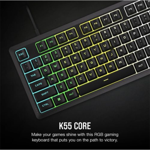 CORSAIR Vezetékes Billentyűzet Gaming, K55 CORE RGB, Médiavezérlő gombok, Cseppálló, US, fekete