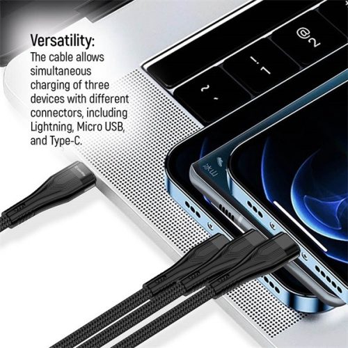 COLORWAY Kábel Type-C CW-CBPDU3060-BK, 3B1 (Lightning+MicroUSB+Type-C) 3.0A (PD60W adatok) 1.2 fekete