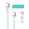 COLORWAY Kábel Type-C CW-CBPDCC061-G, fonott pamut, PD Fast Charging 60W, 3,0A 1M zöld