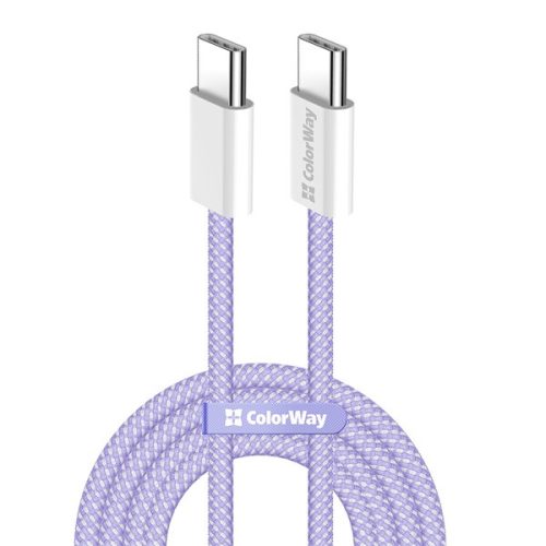COLORWAY Kábel Type-C CW-CBPDCC061-PU, fonott pamut, PD Fast Charging 60W, 3,0A 1M lila