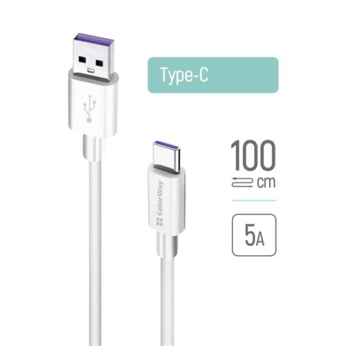 COLORWAY Kábel, USB Type-C CW-CBUC019-WH, gyors töltés, 5,0A 1M fehér