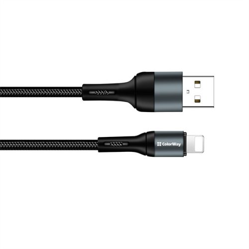 COLORWAY Kábel, USB CW-CBUL045-BK, Apple Lightning (nylon) 2,4A 1M fekete