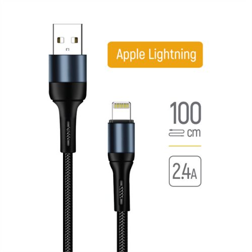 COLORWAY Kábel, USB CW-CBUL045-BK, Apple Lightning (nylon) 2,4A 1M fekete