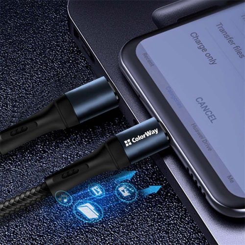 COLORWAY Kábel, USB CW-CBUL045-BK, Apple Lightning (nylon) 2,4A 1M fekete