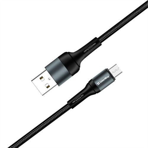 COLORWAY Kábel, USB CW-CBUM045-BK, MicroUSB (nylon) 2,4A 1M fekete