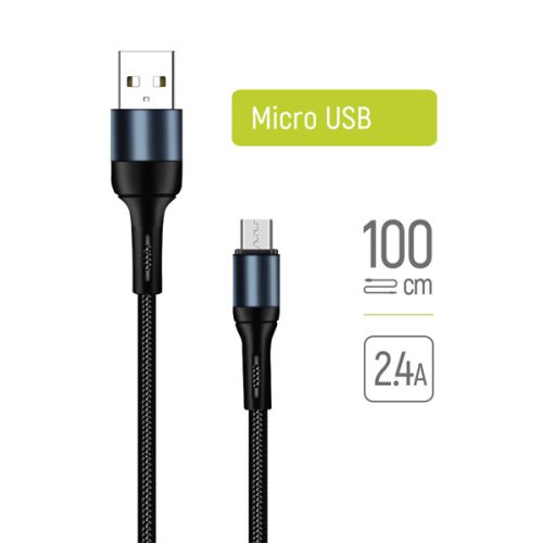 COLORWAY Kábel, USB CW-CBUM045-BK, MicroUSB (nylon) 2,4A 1M fekete