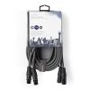 Nedis COTH15030GY50 félprofi XLR audio kábel, 2 x XLR 3p dugó - 2 x XLR 3p aljzat, 5m, rugalmas