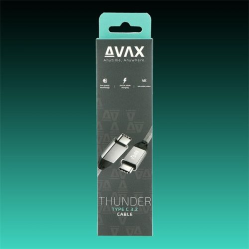 AVAX Töltőkábel, USB-C - USB-C, 5A, 100W/10Gbps, 1 méter, viharszürke