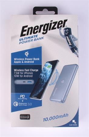 Hordozható akkumulátor, vezeték nélküli Qi töltés, 10000 mAh, 10W, ENERGIZER "Ultimate"